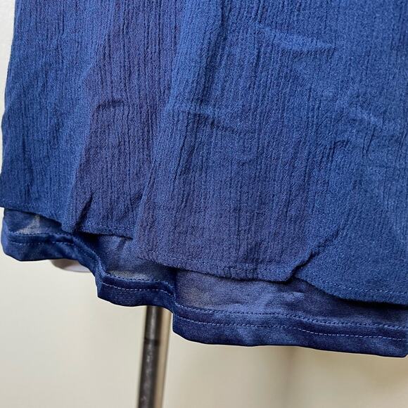 Entro Top Small Womens Blue Orange Embroidered Crinkle Gauze Rayon Boho Blouse - Picture 5 of 8